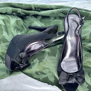 Kate Preston Black Satin High Heels Platform Slingback Pumps Size 10
